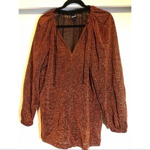 Just Cavalli Metallic Bronze Gold Vneck Long Sleeve Lightweight Oversized Blouse